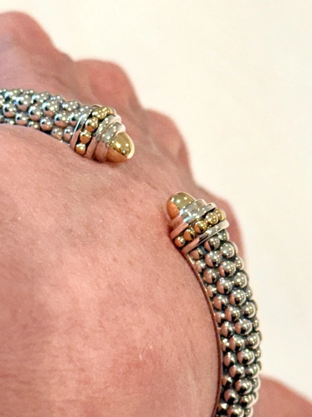 LAGOS Caviar Lux Sterling & 18k Hinged Cuff Bracelet